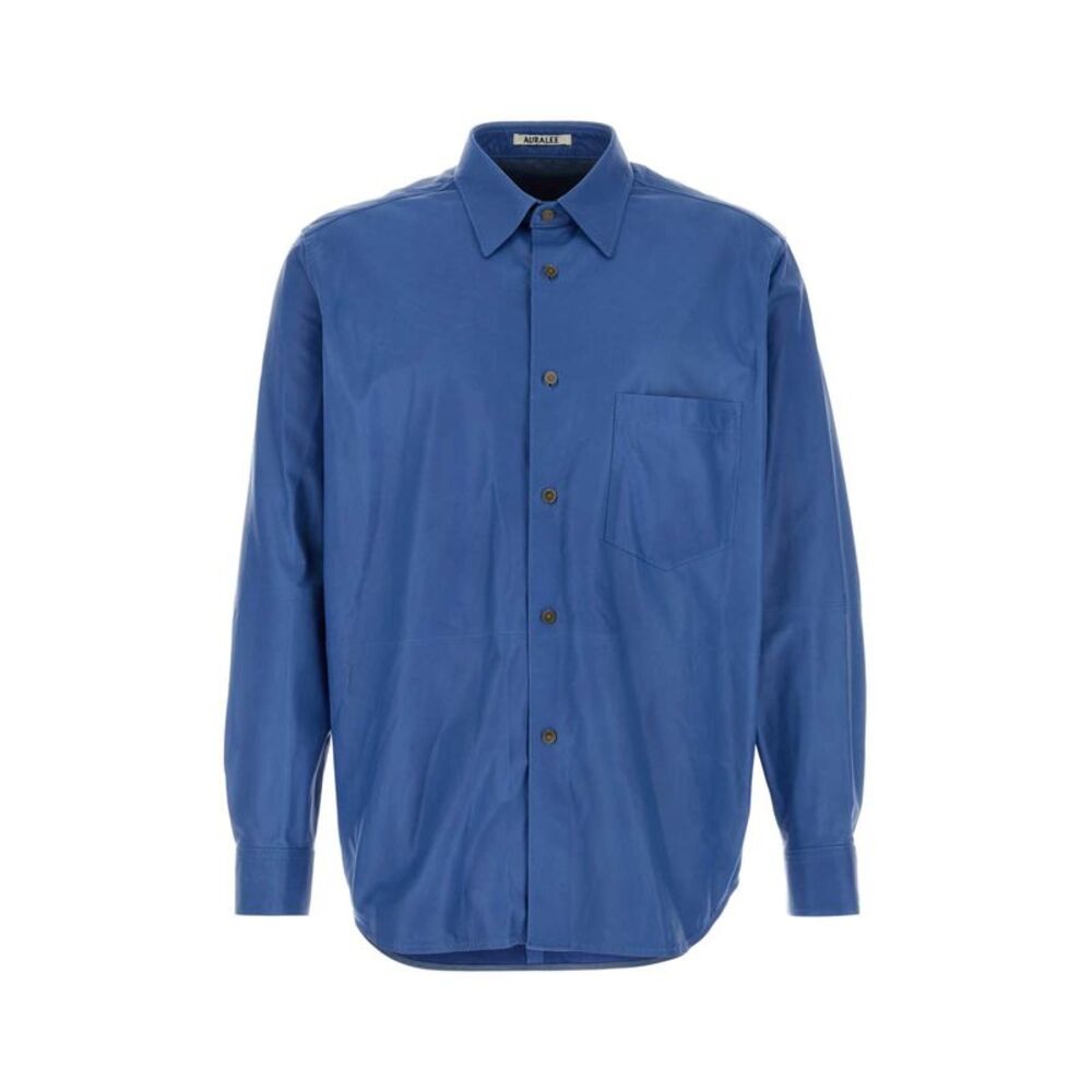 Auralee Men Cerulean Leather Shirt